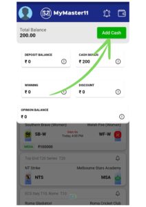 Add Cash to MyMaster11 account
