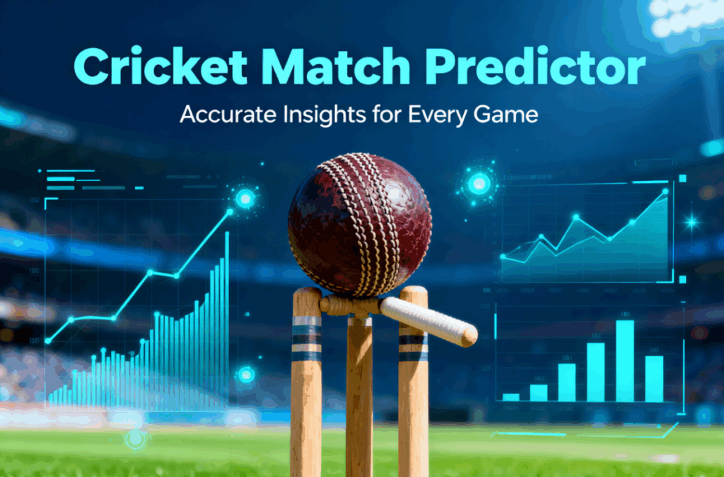 Cricket match predictor tool showing today match winner prediction and win probability percentage using AI