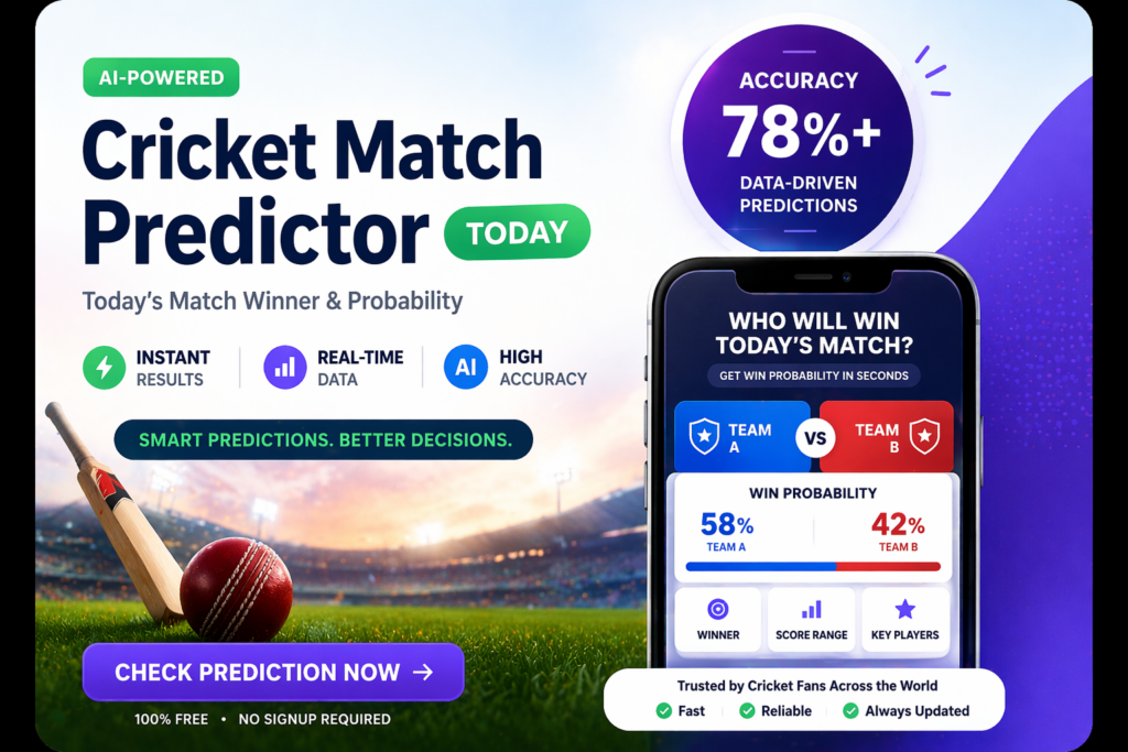AI cricket prediction tool for today match with live data insights and instant winner prediction results
