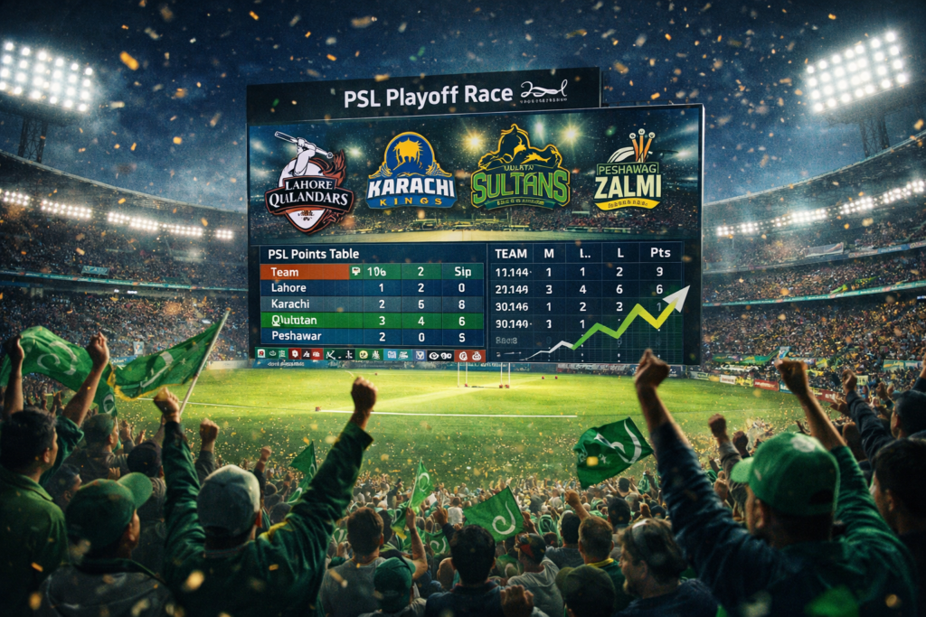 PSL stadium playoff race Pakistan Super League cricket crowd