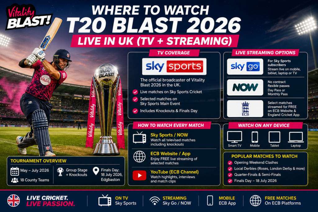 Where to watch T20 Blast 2026 UK