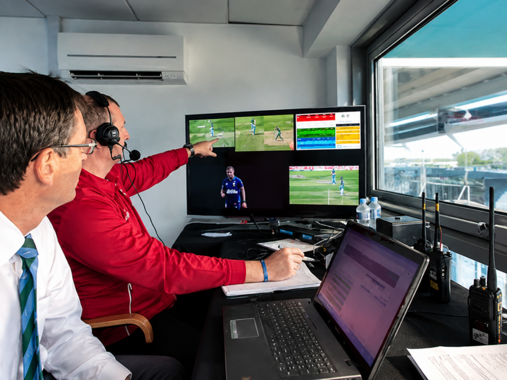 The third umpire examines multiple camera angles and slow-motion footage before making the final decision.